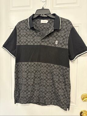 Coach Men’s Gray and Black Signature Polo
